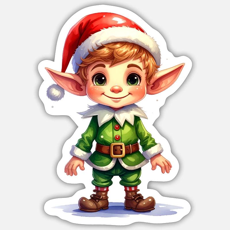 Elfe de Noël - Sticker taille S (10 x 10 cm) - blanc mat
