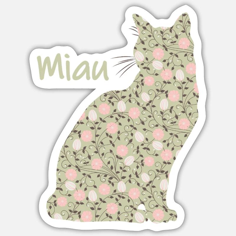 Miaou - Chat - Sticker taille S (10 x 10 cm) - blanc mat
