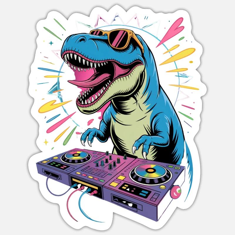 DJ Dinosaur - Sticker size S (10 x 10 cm) - white matte