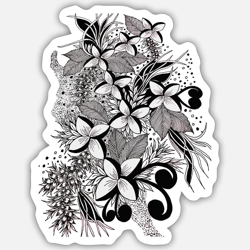 Lignes de fleurs monochromes - Sticker taille S (10 x 10 cm) - blanc mat