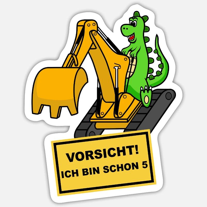 Dino Bagger 5 ans Anniversaire - Sticker taille S (10 x 10 cm) - blanc mat