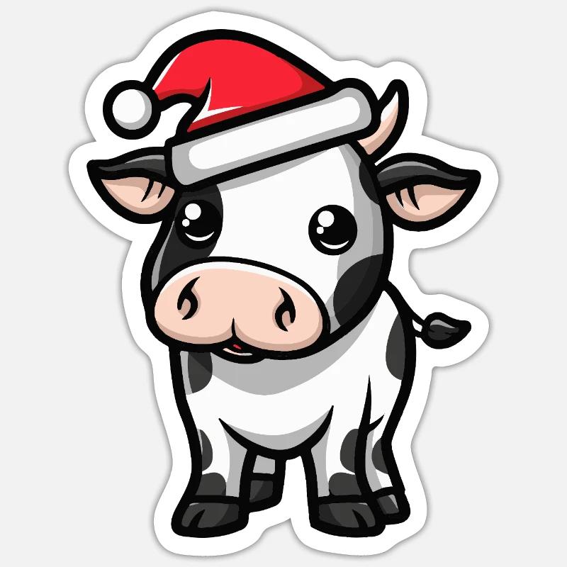 Noël de vache - Sticker taille S (10 x 10 cm) - blanc mat