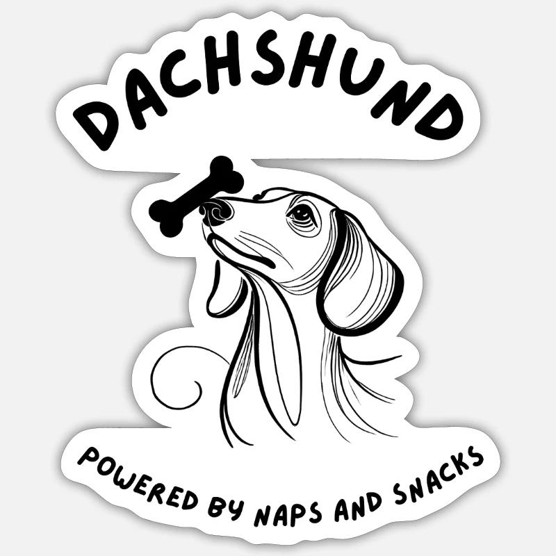 Dackel - Powered by Naps and Snacks - Sticker Größe S (10 x 10 cm) - Mattweiß