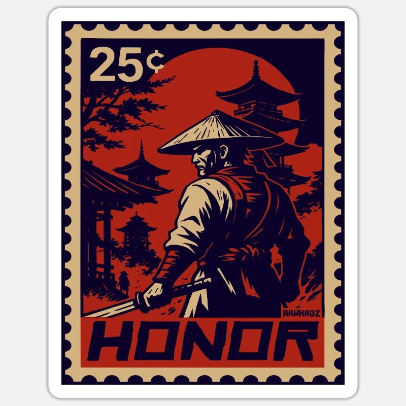 Roter Samurai Briefmarke der ehre Sticker Größe S (10 x 10 cm)