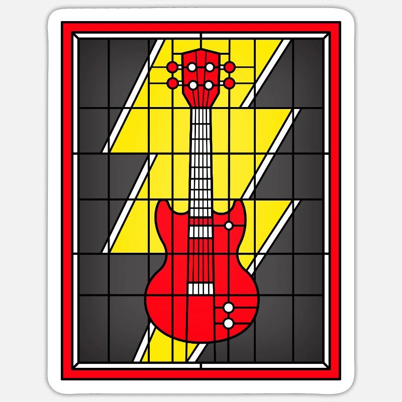 Rote E-Gitarre im Neon Bolt Grid Sticker Größe S (10 x 10 cm)