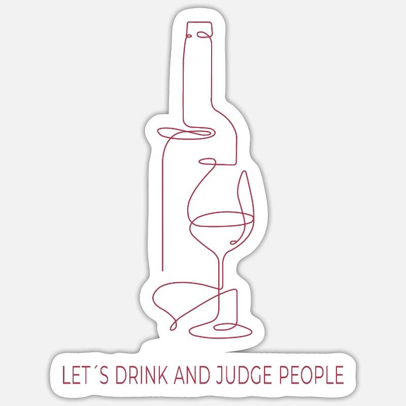 Drinks & Judging – One Line Art - Sticker Größe S (10 x 10 cm) - Mattweiß
