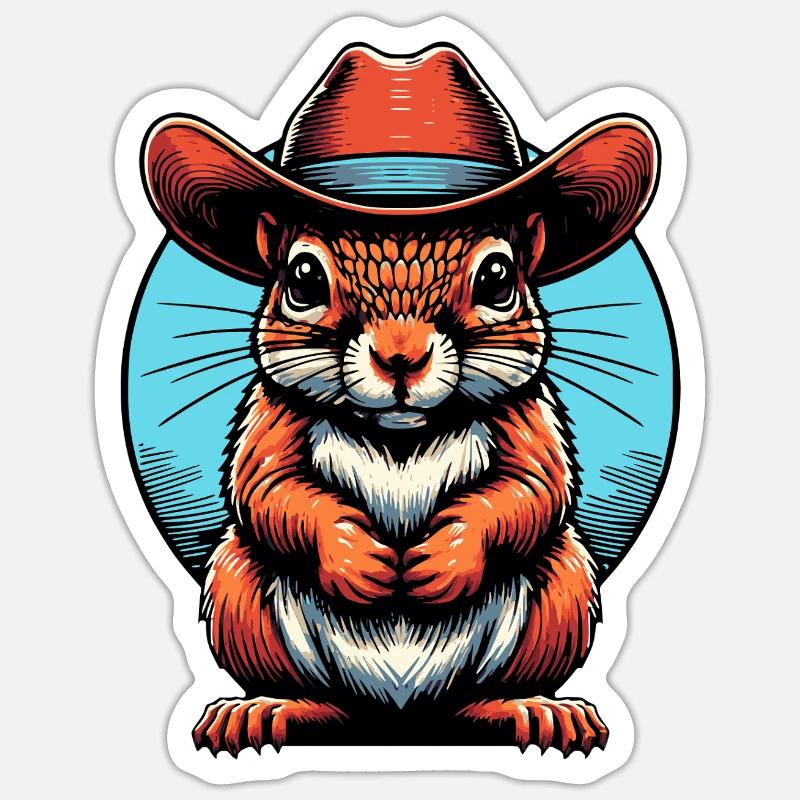 Graphique Cowboy Écureuil - Sticker taille S (10 x 10 cm) - blanc mat