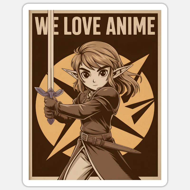 Héroïne d’anime avec une épée - Sticker taille S (10 x 10 cm) - blanc mat