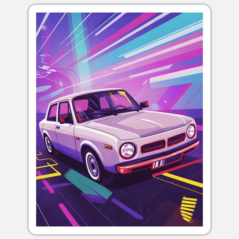 Synthwave Auto in retro style - Sticker size S (10 x 10 cm) - white matte