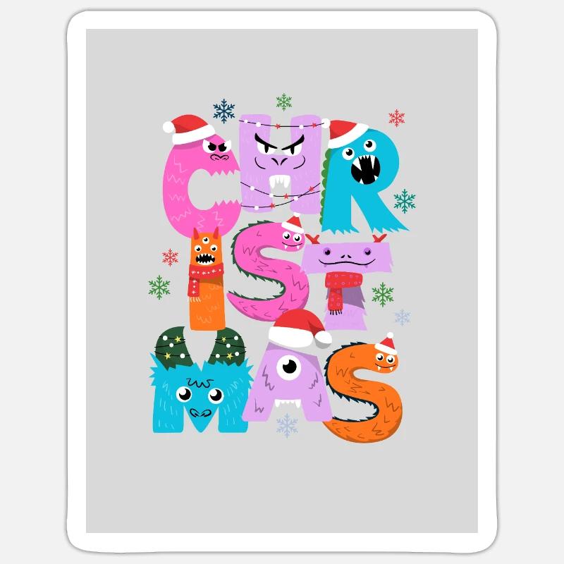 Monstres de Noël Rigolos - Sticker taille S (10 x 10 cm) - blanc mat