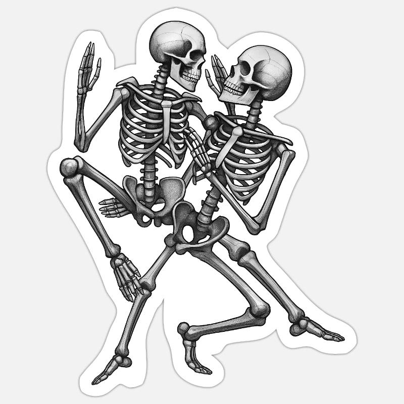 SKELETONS DANCER #3 - black & white - Sticker size S (10 x 10 cm) - white matte