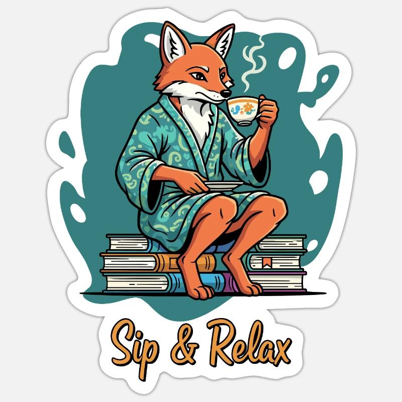 Fuchs Tee & Bücher Lounge - Sticker Größe S (10 x 10 cm) - Mattweiß