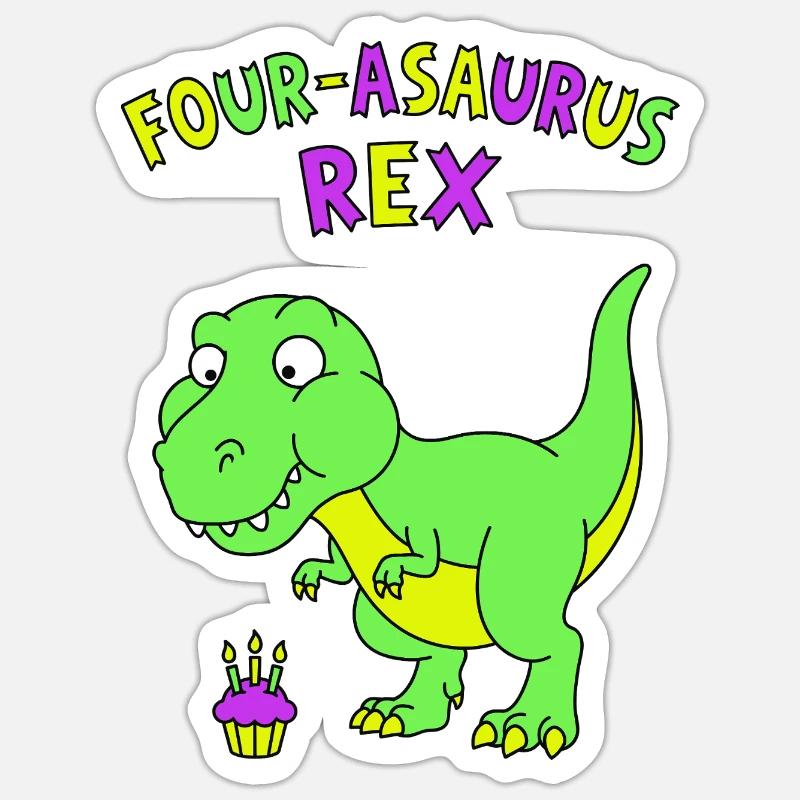 Four-asaurus Rex 4 Birthday - Sticker size S (10 x 10 cm) - white matte