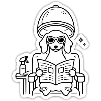 Hund Dackel beim Frisör Minimalistisch Line Art - Sticker Größe S (10 x 10 cm) - Mattweiß - Vorne