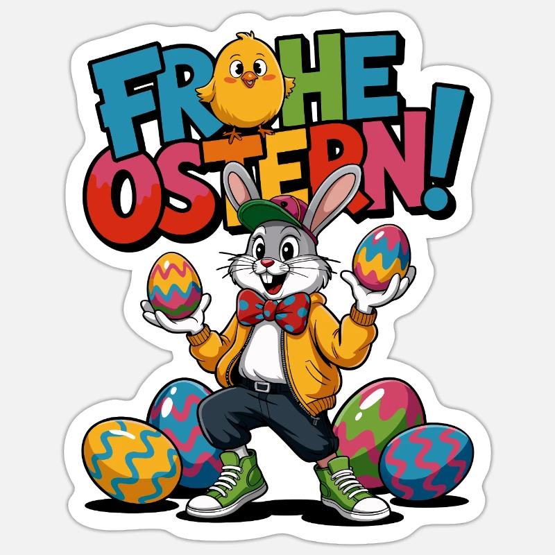 Joyeux lapin de Pâques - Sticker taille S (10 x 10 cm) - blanc mat