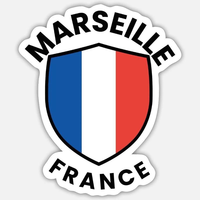 Marseille Flag Shield - Sticker size S (10 x 10 cm) - white matte