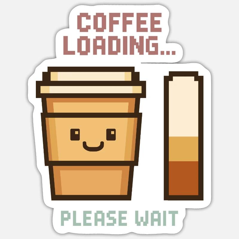 Coffee Loading Pixel Art - Morning Start with Charm Sticker size S (10 x 10 cm)