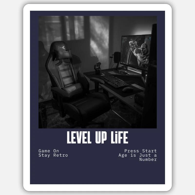 LevelUp Retro Gamer Tee - Sticker Größe S (10 x 10 cm) - Mattweiß