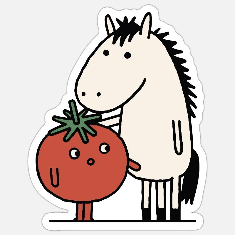 Compagnons chevaux et tomates - Sticker taille S (10 x 10 cm) - blanc mat