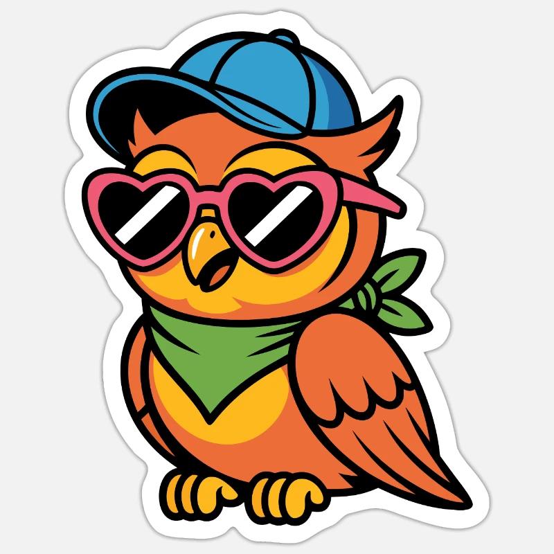 Lustige  Eule mit Sonnenbrille - Sticker Größe S (10 x 10 cm) - Mattweiß