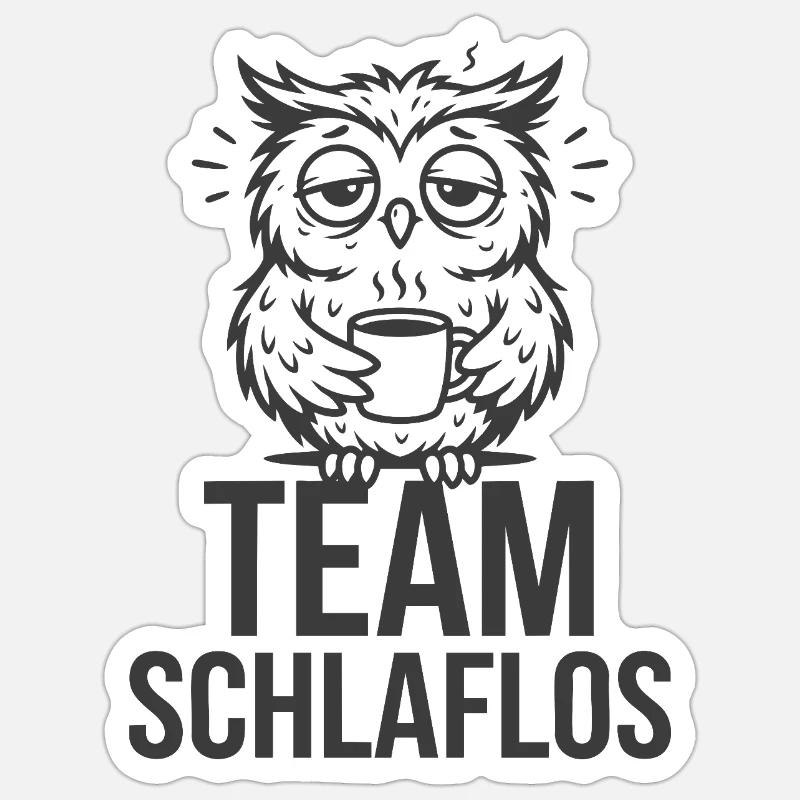 Team Schlaflos – Müde Eule - Sticker Größe S (10 x 10 cm) - Mattweiß