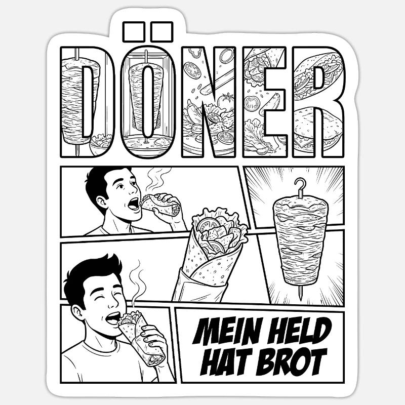 Döner Held – Bande dessinée - Sticker taille S (10 x 10 cm) - blanc mat