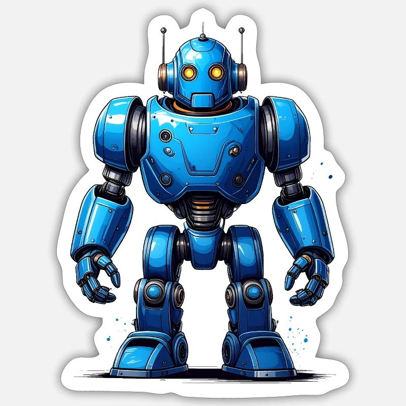 Blauer Roboter - Sticker Größe S (10 x 10 cm) - Mattweiß