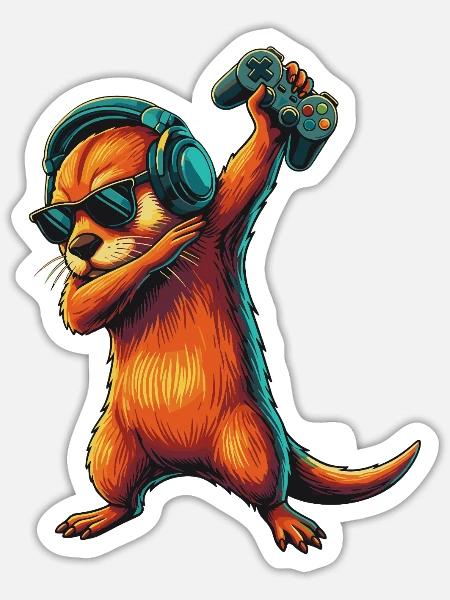 Gamer Otter spielt Videospielkunst - Sticker Größe S (10 x 10 cm) - Mattweiß