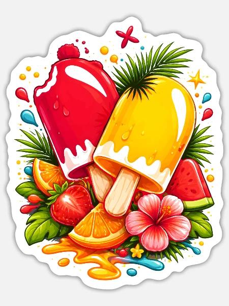 Tropisches Eis mit Früchten Illustration  - Sticker Größe S (10 x 10 cm) - Mattweiß