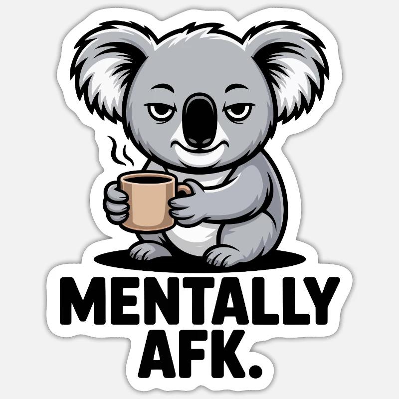 Koala AFK Coffee - Sticker taille S (10 x 10 cm) - blanc mat