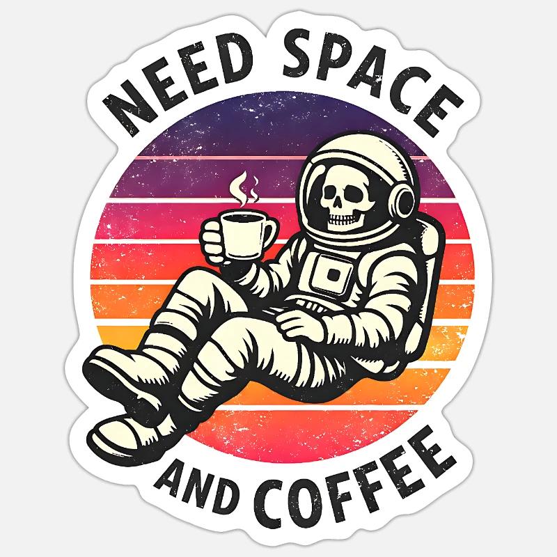 Astronaute squelette spatial et café Sticker taille S (10 x 10 cm)