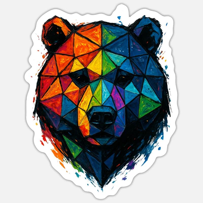 Ours low poly pop art coloré Sticker taille S (10 x 10 cm)