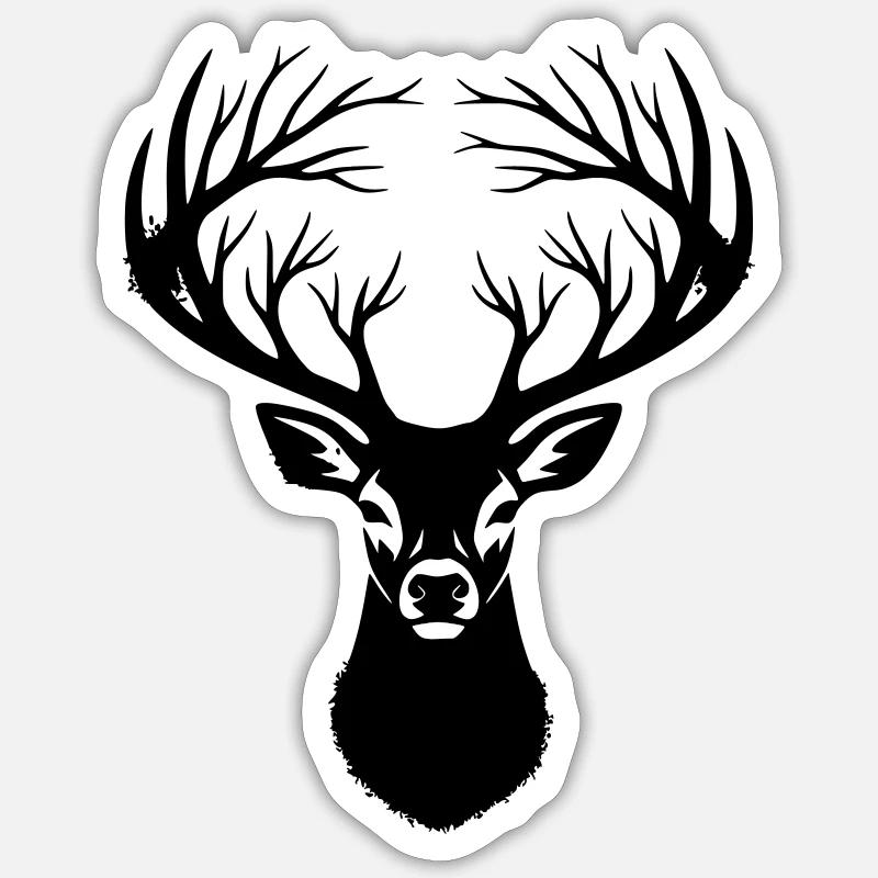 Hirschkopf Geweih Silhouette - Sticker Größe S (10 x 10 cm) - Mattweiß