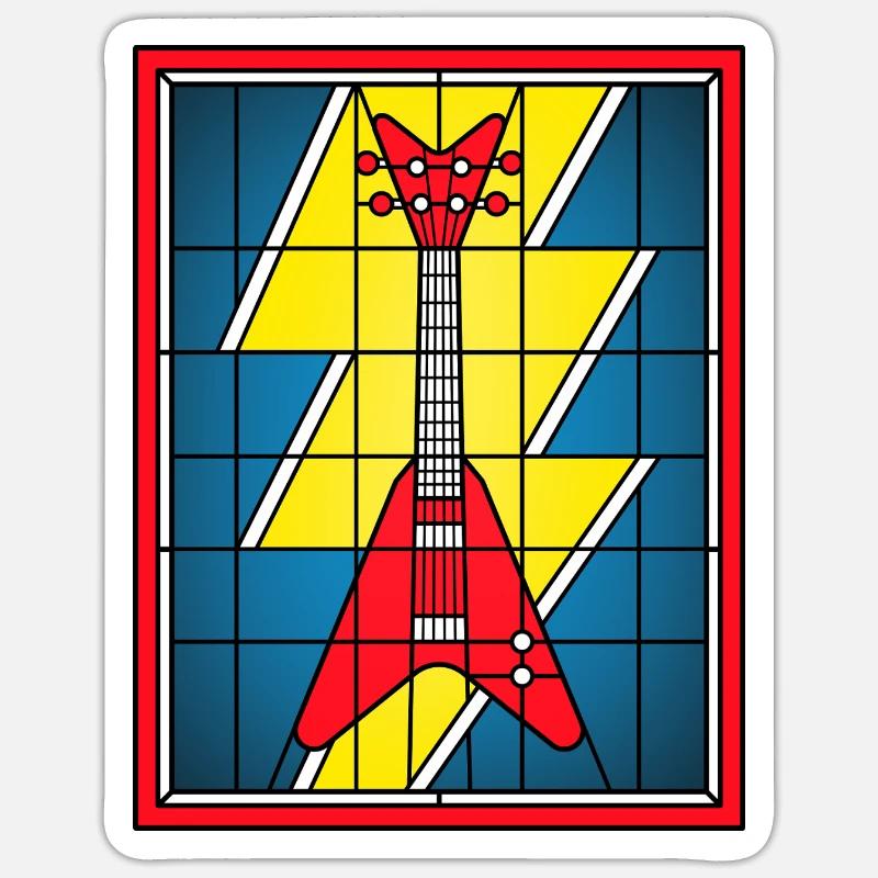 Glasmaleri-Gitarre mit Blitz - Sticker Größe S (10 x 10 cm) - Mattweiß