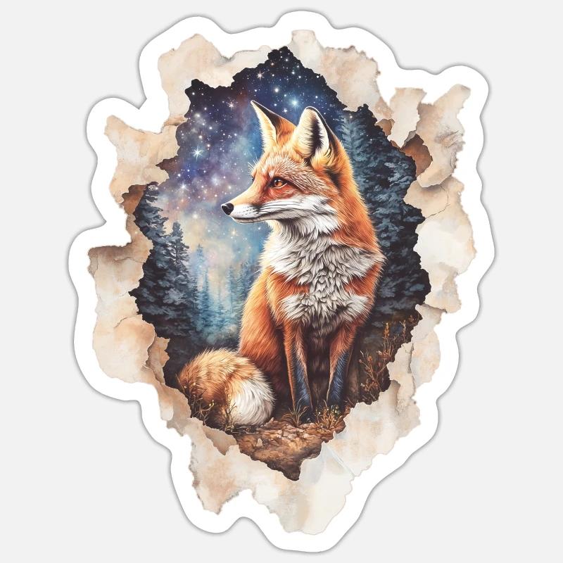 Fuchs Sternenhimmel - Sticker Größe S (10 x 10 cm) - Mattweiß