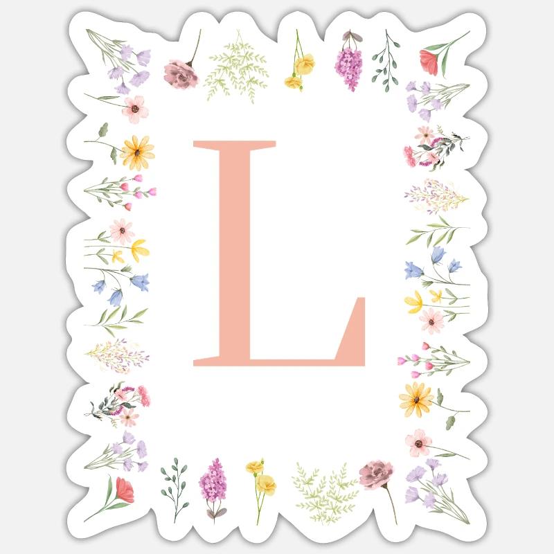 Initiales florales « L », lettres monogrammes - Sticker taille S (10 x 10 cm) - blanc mat