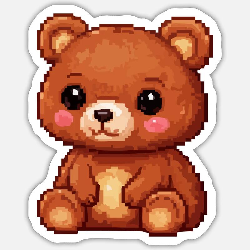 Teddybär Pixel Comic - Sticker Größe S (10 x 10 cm) - Mattweiß