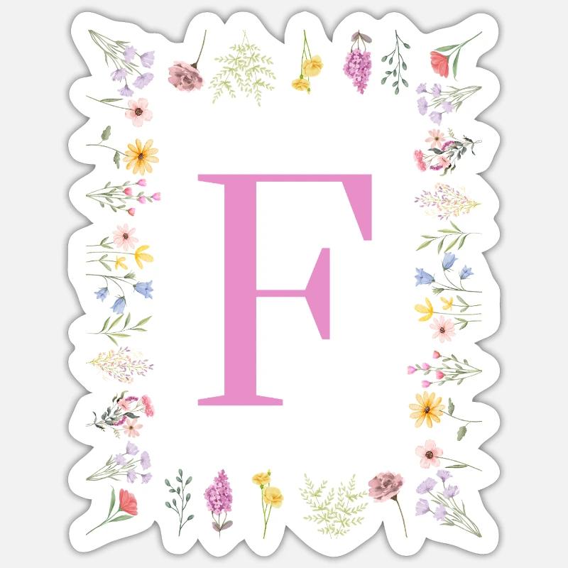 Florale Initialen "F", Buchstaben Monogramm  - Sticker Größe S (10 x 10 cm) - Mattweiß