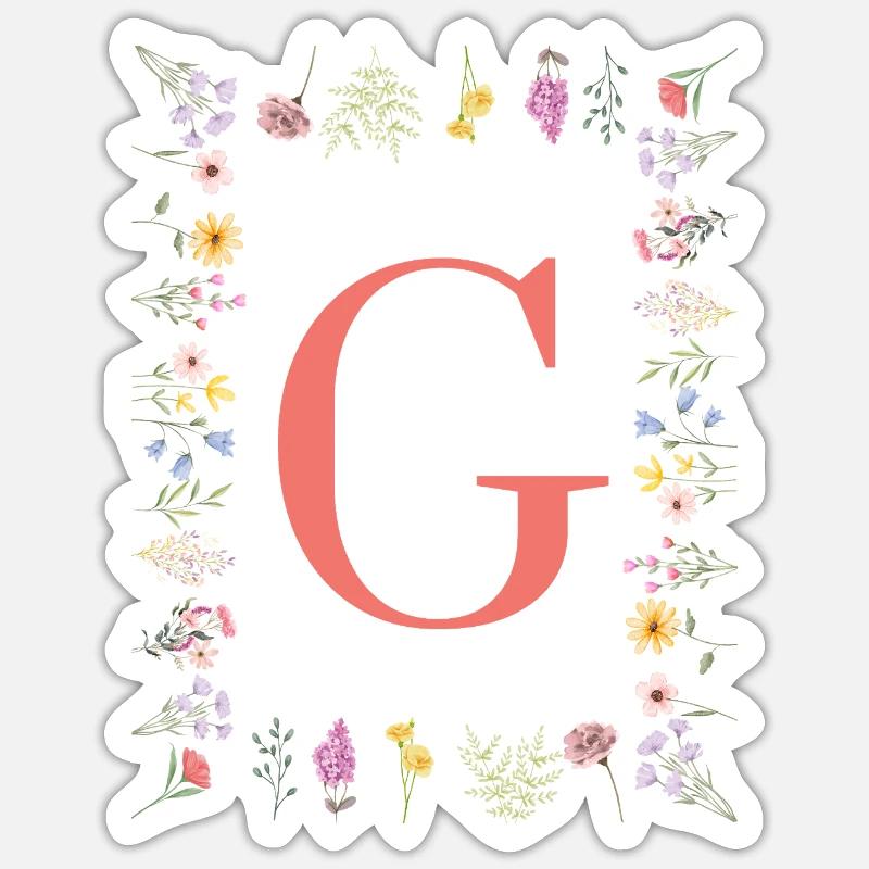 Florale Initialen "G", Buchstaben Monogramm Sticker Größe S (10 x 10 cm)