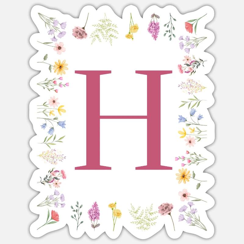 Florale Initialen "H", Buchstaben Monogramm - Sticker Größe S (10 x 10 cm) - Mattweiß