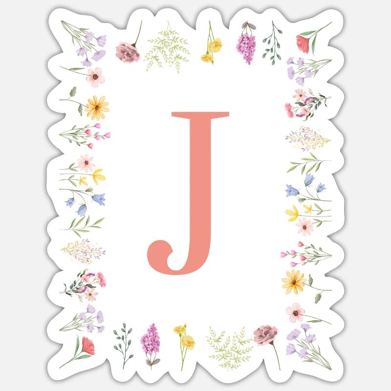 Florale Initialen "J ", Buchstaben Monogramm  - Sticker Größe S (10 x 10 cm) - Mattweiß