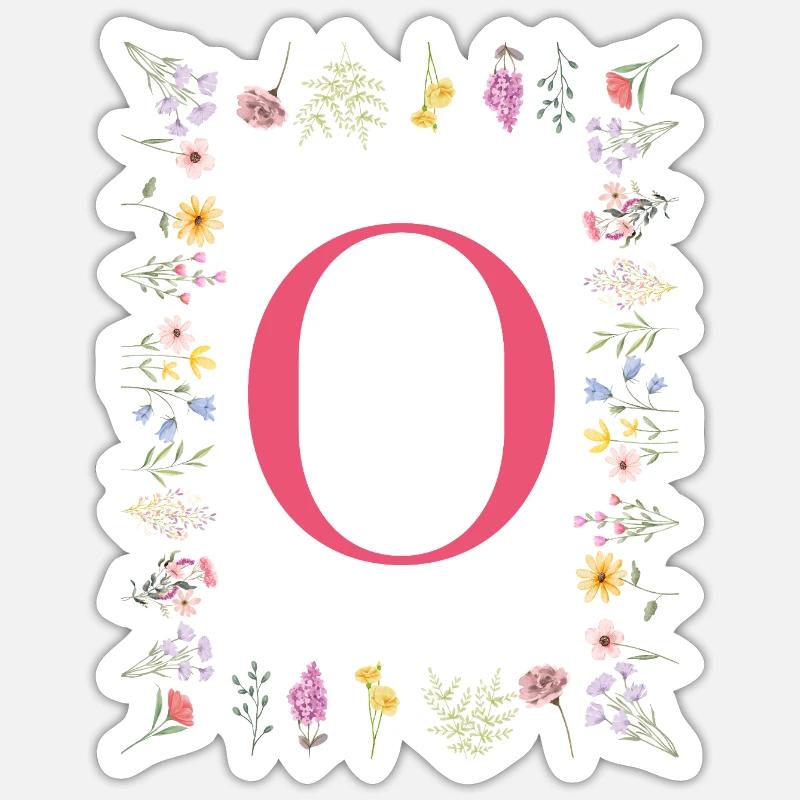 Florale Initialen "O", Buchstaben Monogramm  - Sticker Größe S (10 x 10 cm) - Mattweiß