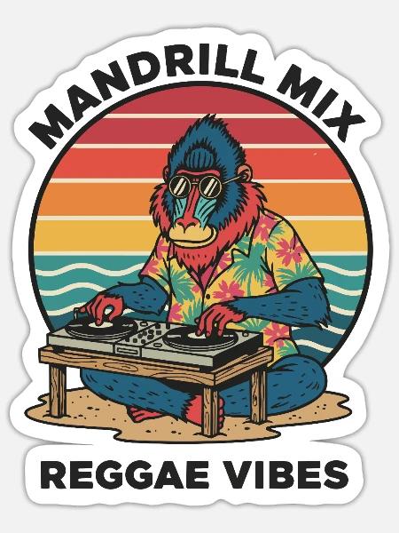 Mandrill DJ Reggae Vibes Retro - Sticker Größe S (10 x 10 cm) - Mattweiß