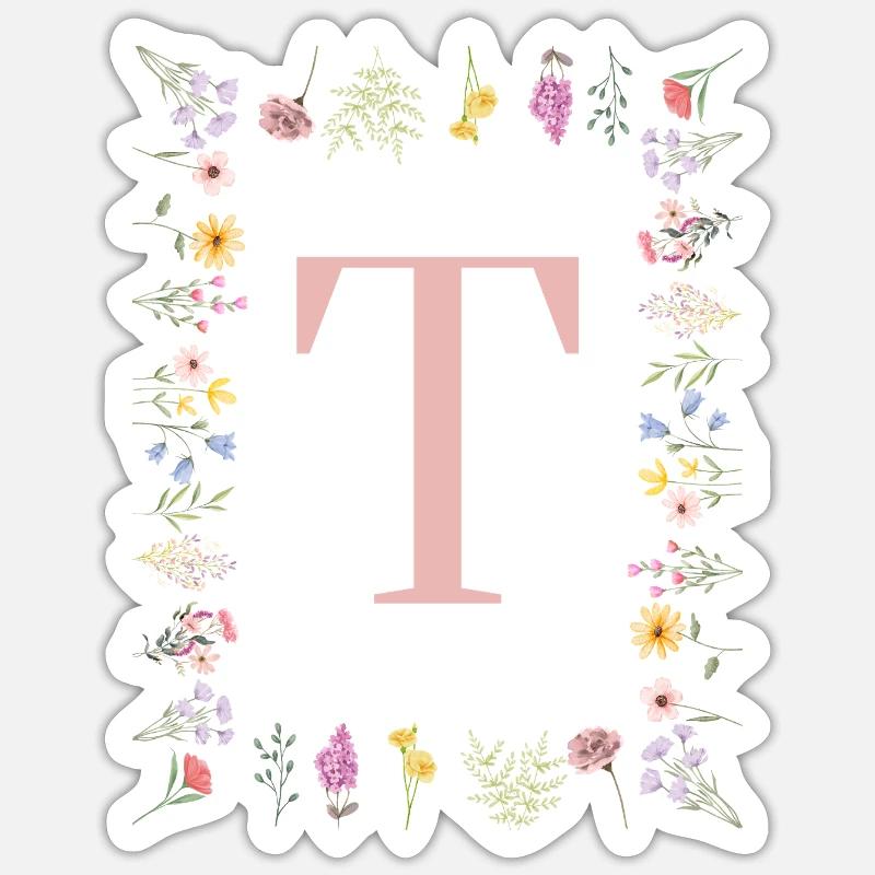 Florale Initialen "T", Buchstaben Monogramm Sticker Größe S (10 x 10 cm)