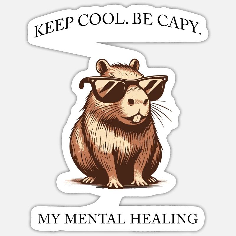 Capybara - Keep Cool, Be Capy - Design minimaliste Sticker taille S (10 x 10 cm)