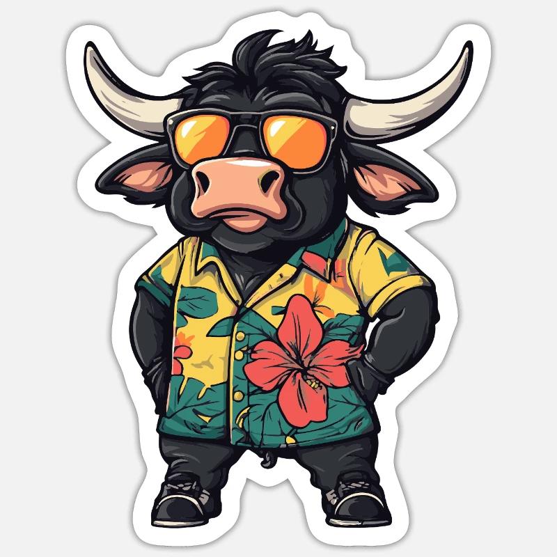 Stier Comic Urlaub - Sticker Größe S (10 x 10 cm) - Mattweiß