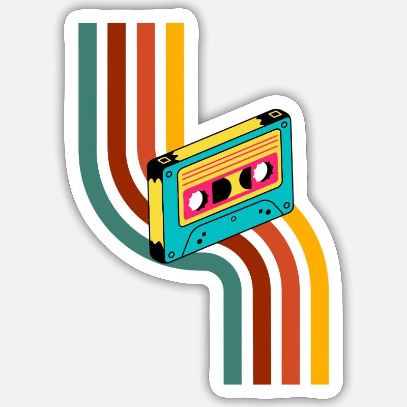 Cassette Neon Rainbow - Sticker taille S (10 x 10 cm) - blanc mat