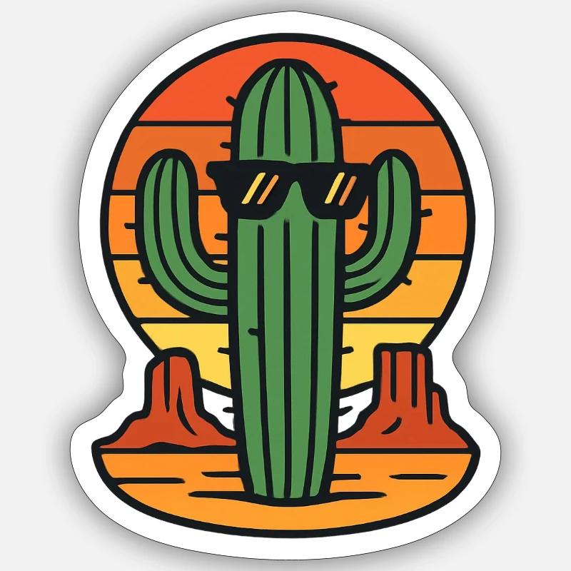 Sunset cactus with sunglasses - Sticker size S (10 x 10 cm) - white matte