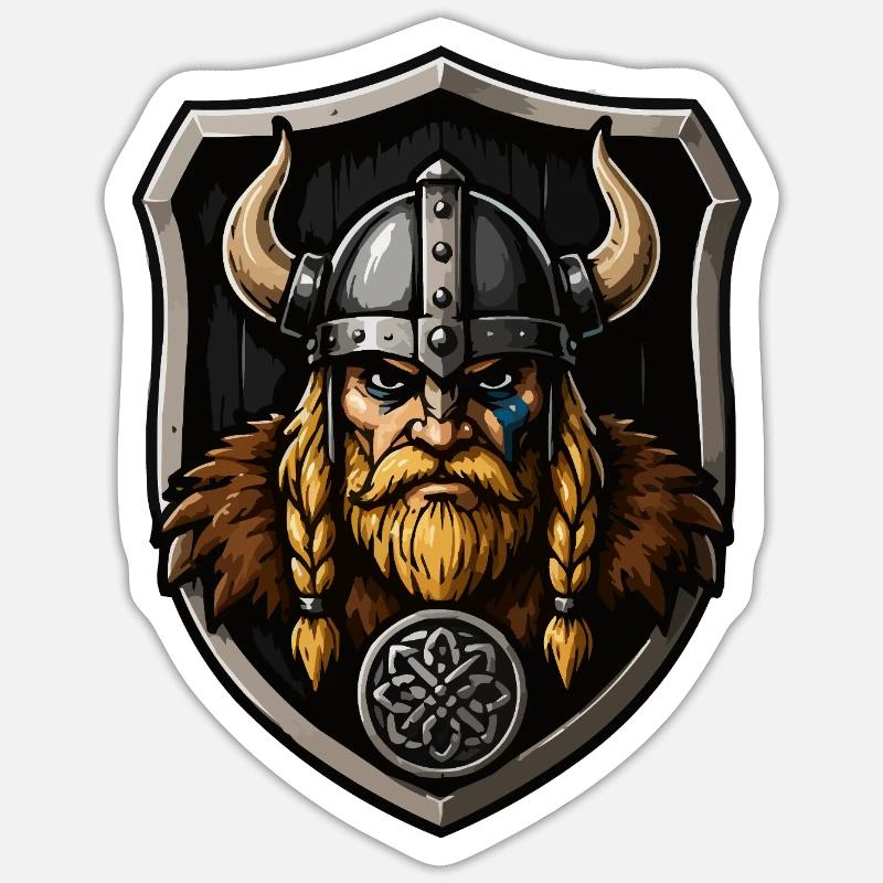 Vikingischer Krieger mit Schild - Sticker Größe S (10 x 10 cm) - Mattweiß