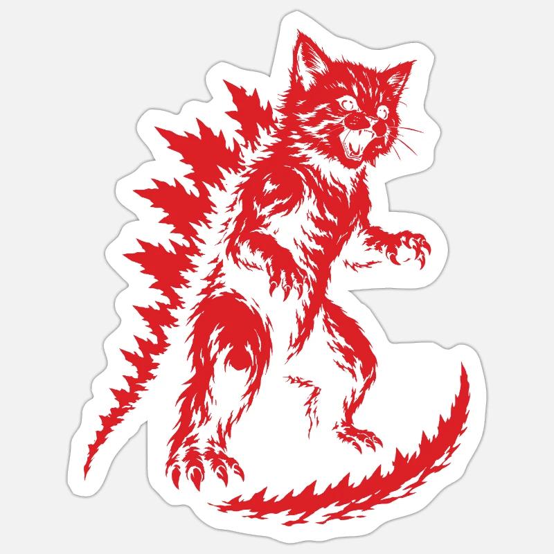 Kätzchen-Kaiju-Brüllen, Catzilla - Sticker Größe S (10 x 10 cm) - Mattweiß